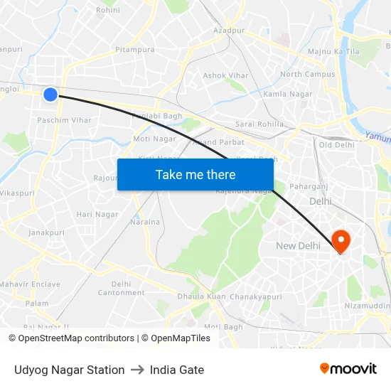 Udyog Nagar Station to India Gate map