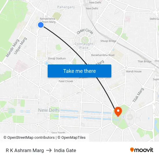 R K Ashram Marg to India Gate map