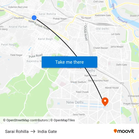 Sarai Rohilla to India Gate map