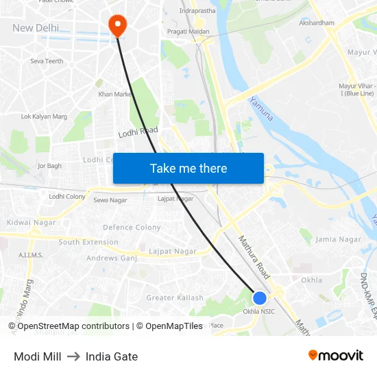 Modi Mill to India Gate map