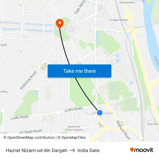 Hazrat Nizam-ud-din Dargah to India Gate map