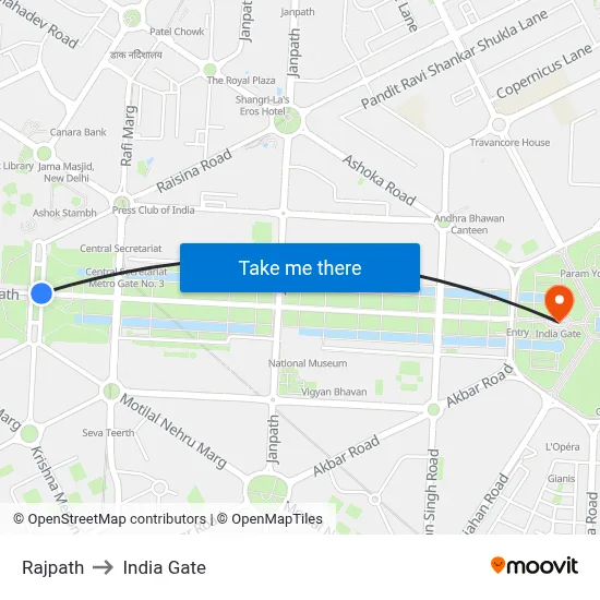 Rajpath to India Gate map
