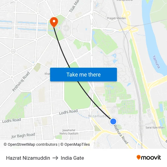 Hazrat Nizamuddin to India Gate map