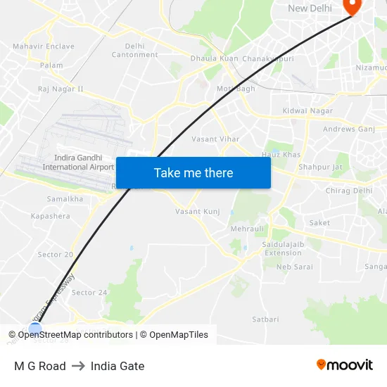 M G Road to India Gate map