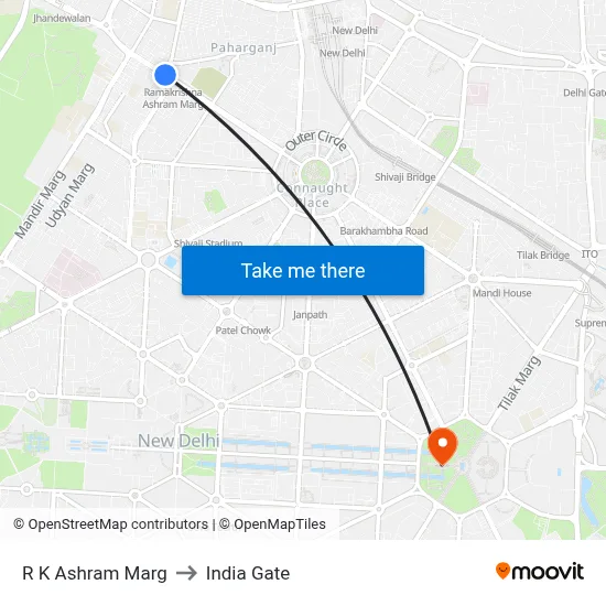 R K Ashram Marg to India Gate map