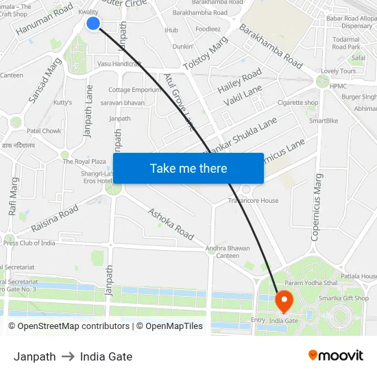 Janpath to India Gate map