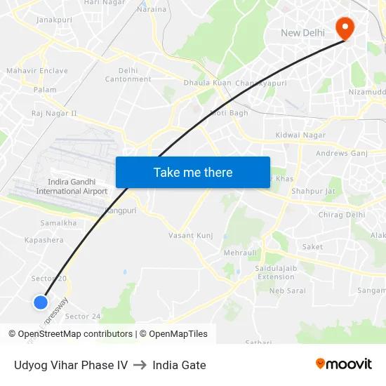 Udyog Vihar Phase IV to India Gate map