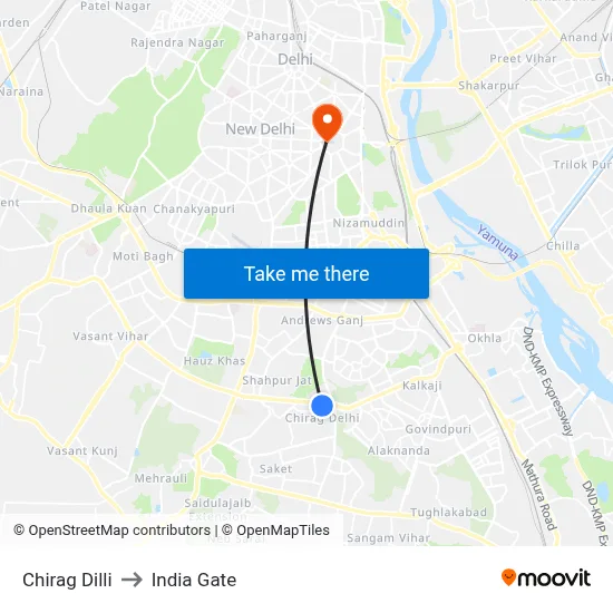 Chirag Dilli to India Gate map