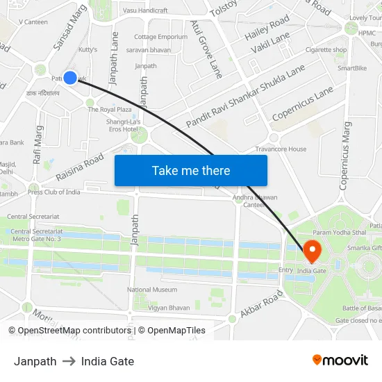 Janpath to India Gate map
