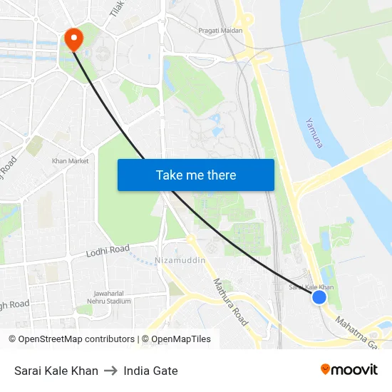 Sarai Kale Khan to India Gate map