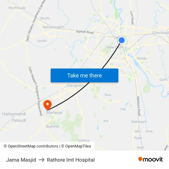 Jama Masjid to Rathore Imt Hospital map