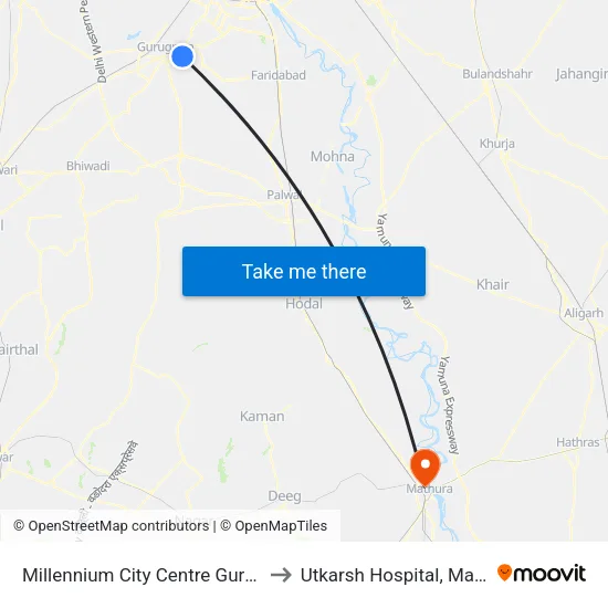 Millennium City Centre Gurugram to Utkarsh Hospital, Mathura map