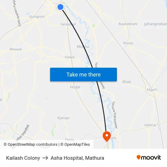 Kailash Colony to Asha Hospital, Mathura map