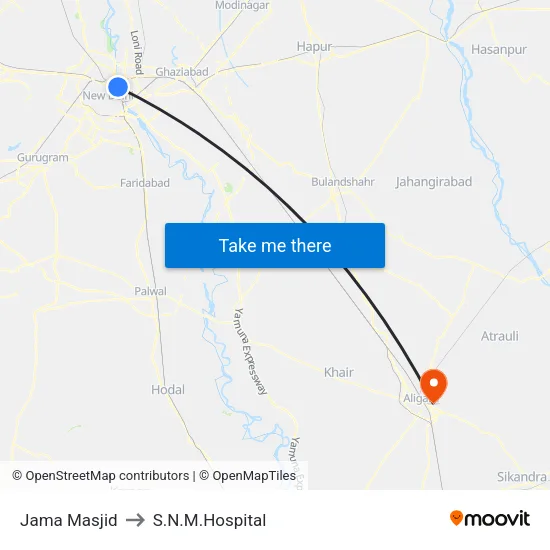 Jama Masjid to S.N.M.Hospital map