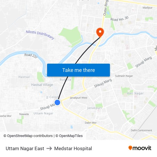 Uttam Nagar East to Medstar Hospital map