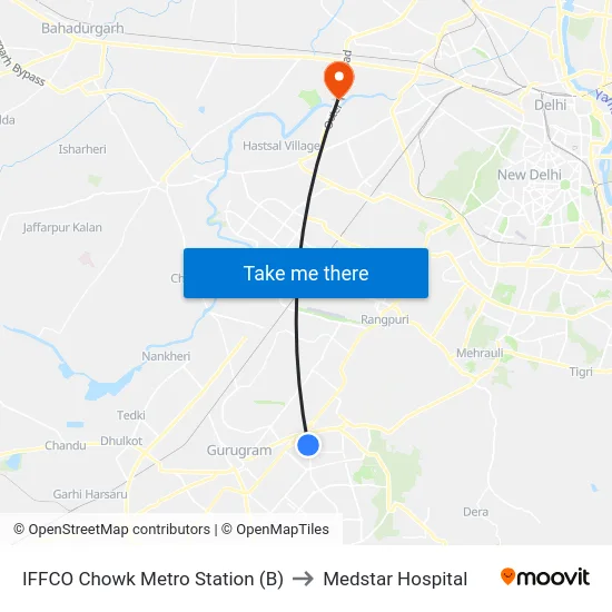 IFFCO Chowk Metro Station (B) to Medstar Hospital map