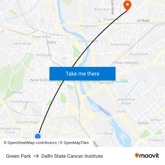 Green Park to Delhi State Cancer Institute map