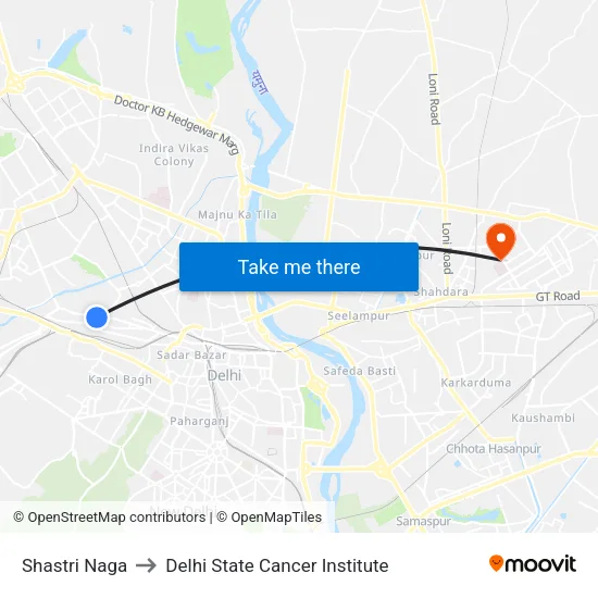 Shastri Naga to Delhi State Cancer Institute map