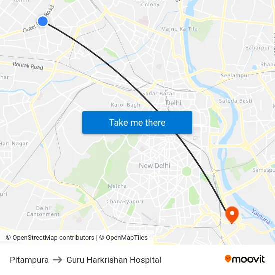 Pitampura to Guru Harkrishan Hospital map