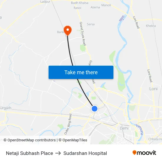 Netaji Subhash Place to Sudarshan Hospital map