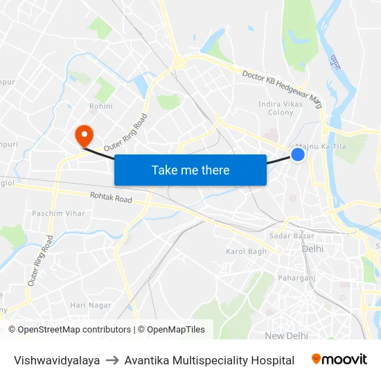 Vishwavidyalaya to Avantika Multispeciality Hospital map