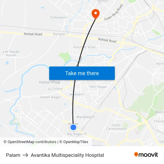 Palam to Avantika Multispeciality Hospital map