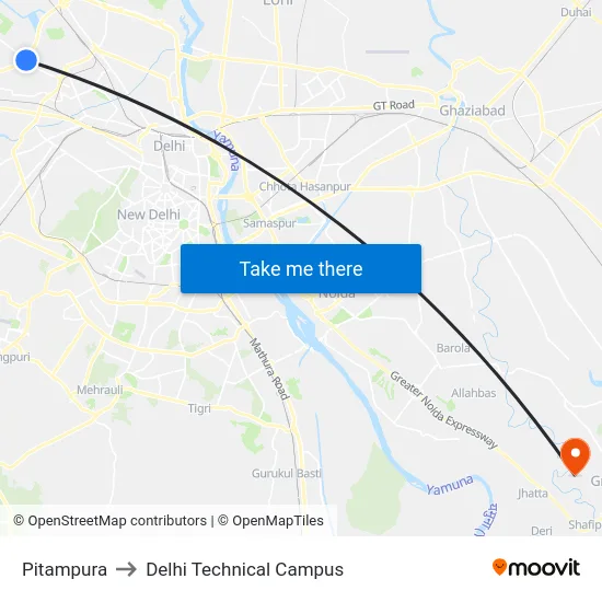 Pitampura to Delhi Technical Campus map