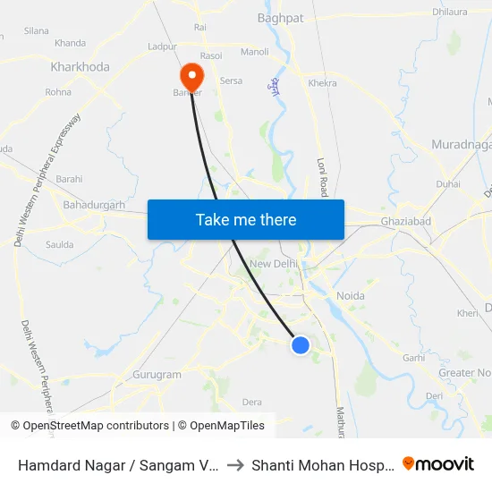 Hamdard Nagar / Sangam Vihar to Shanti Mohan Hospital map
