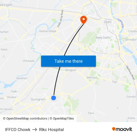 IFFCO Chowk to Rlkc Hospital map