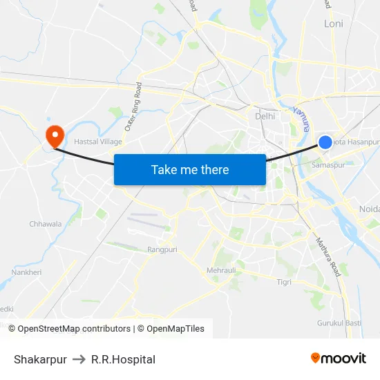 Shakarpur to R.R.Hospital map