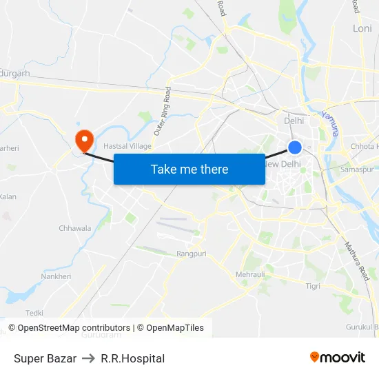 Super Bazar to R.R.Hospital map
