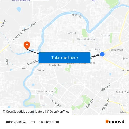 Janakpuri A 1 to R.R.Hospital map