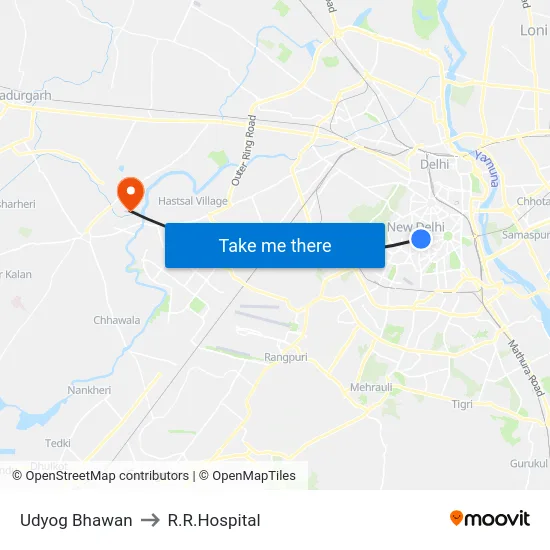 Udyog Bhawan to R.R.Hospital map