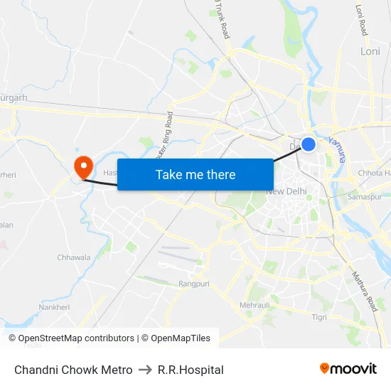 Chandni Chowk Metro to R.R.Hospital map