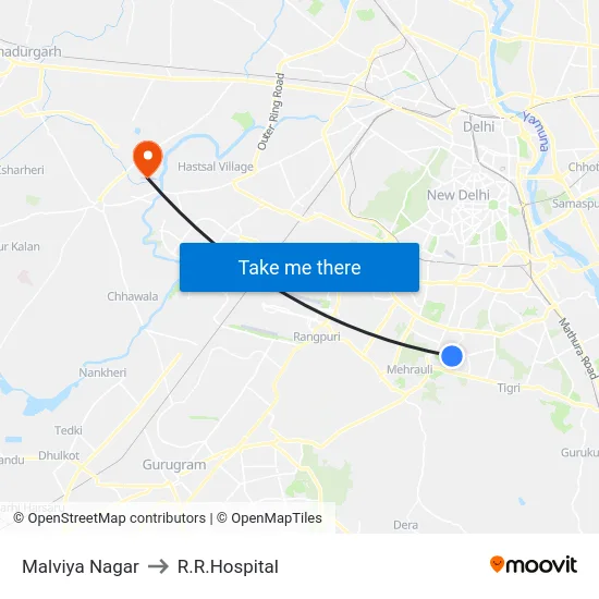 Malviya Nagar to R.R.Hospital map