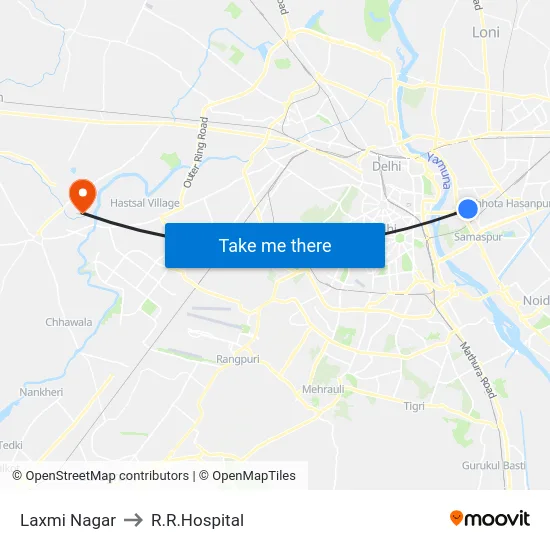 Laxmi Nagar to R.R.Hospital map