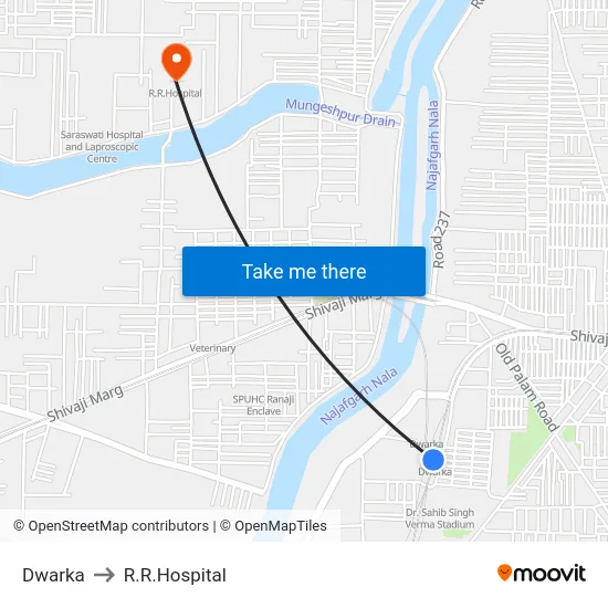 Dwarka to R.R.Hospital map