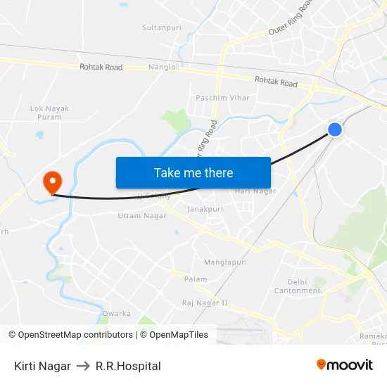 Kirti Nagar to R.R.Hospital map