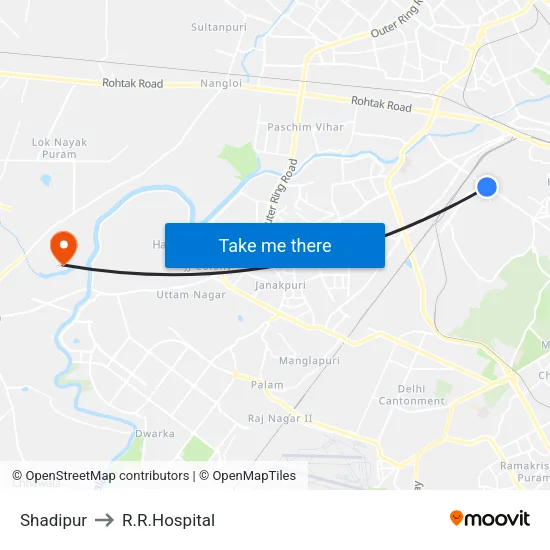 Shadipur to R.R.Hospital map