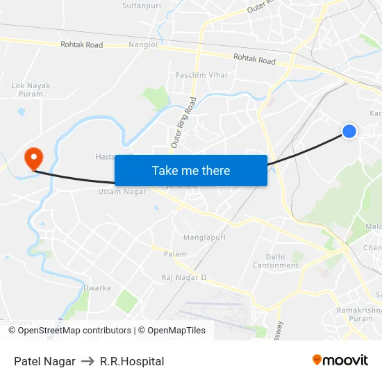 Patel Nagar to R.R.Hospital map