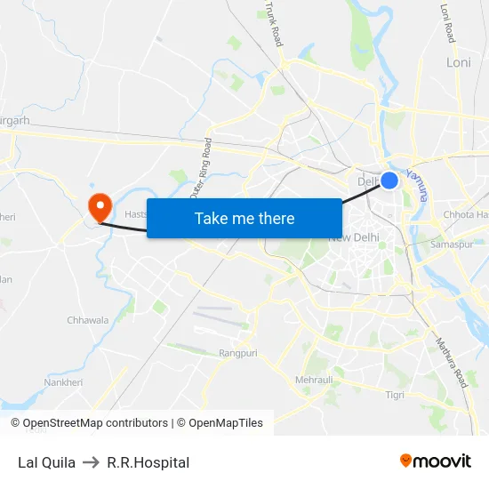 Lal Quila to R.R.Hospital map