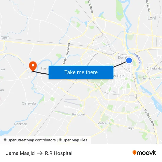 Jama Masjid to R.R.Hospital map