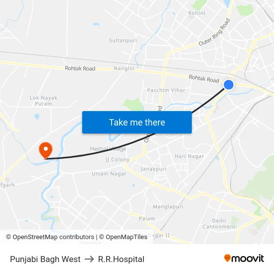 Punjabi Bagh West to R.R.Hospital map