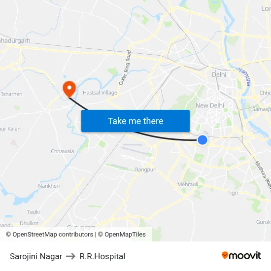 Sarojini Nagar to R.R.Hospital map