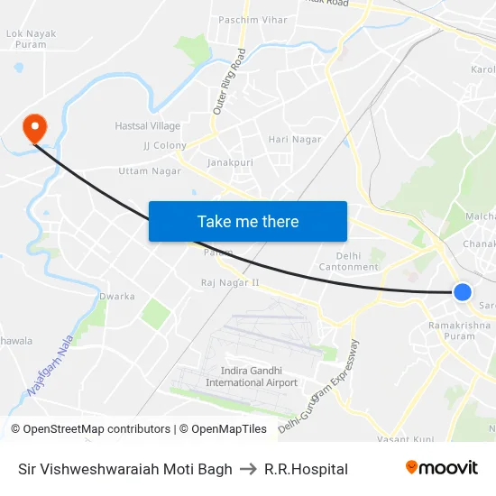 Sir Vishweshwaraiah Moti Bagh to R.R.Hospital map