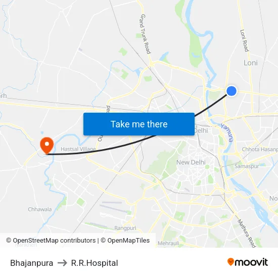 Bhajanpura to R.R.Hospital map