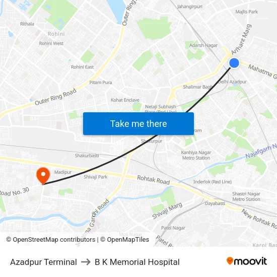 Azadpur Terminal to B K Memorial Hospital map