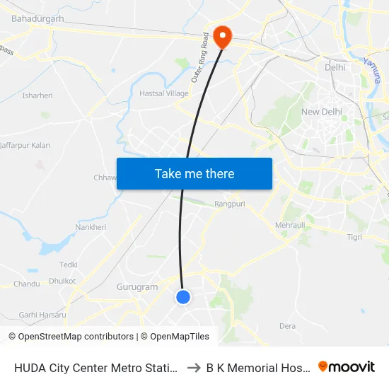 HUDA City Center Metro Station (B) to B K Memorial Hospital map