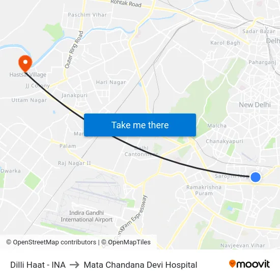 Dilli Haat - INA to Mata Chandana Devi Hospital map