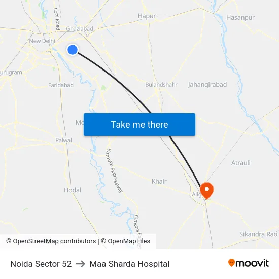Noida Sector 52 to Maa Sharda Hospital map
